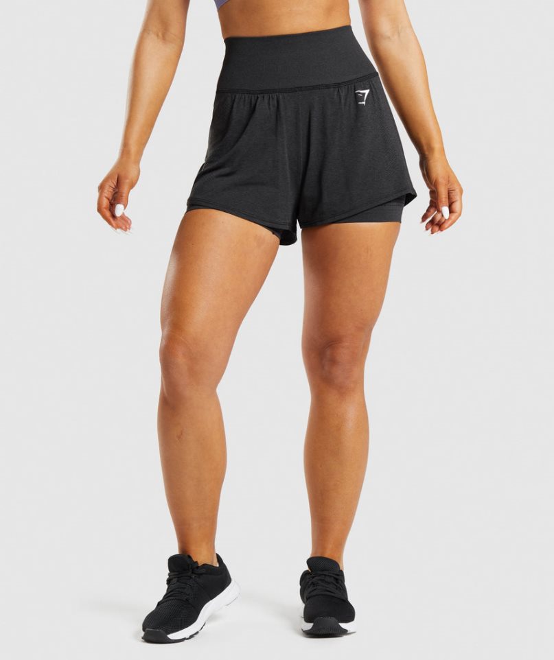 Szorty Gymshark Vital Seamless 2.0 2-in-1 Damskie Czarne | PL 704SJA